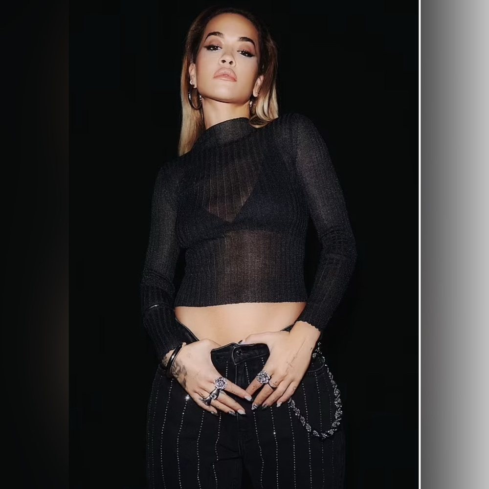 Primark X Rita Ora Black Semi Sheer Sparkling Stretch Top Size 10 Naughty Girl